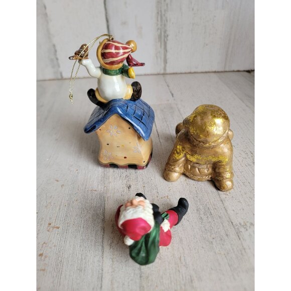 Santa claus golden figure Snowman bird house ornament Xmas set - Picture 5 of 7